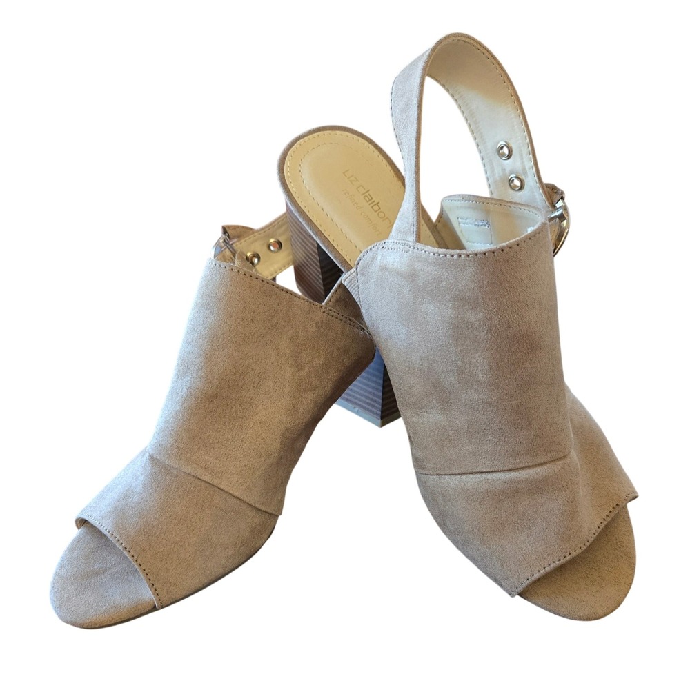 Liz Claiborne Portage Womens 8M Chic Tan Slingback Block Heel Sandals Peep Toe